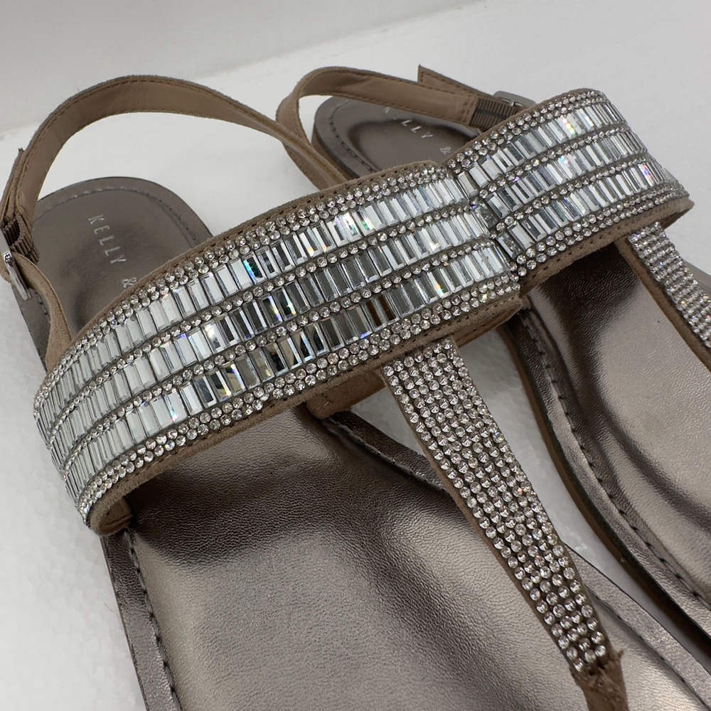 Women's 10 KELLY & KATIE Silver Pewter Embellished KK-SILVYA THONG SANDALS Shoes - Picture 3 of 8